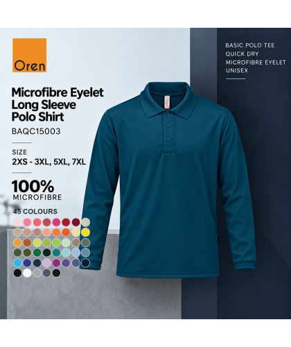 Microfibre Eyelet Long Sleeve Polo Shirt