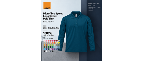 Microfibre Eyelet Long Sleeve Polo Shirt