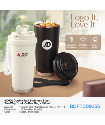 MOKA Double Wall Stainless Steel Two Way Drink Coffee Mug - 600ml