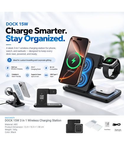 DOCK 15W 3 in 1 Wireless Charging Station