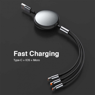 POWERTRIO Retractable 3 in 1 Fast Charging Cable